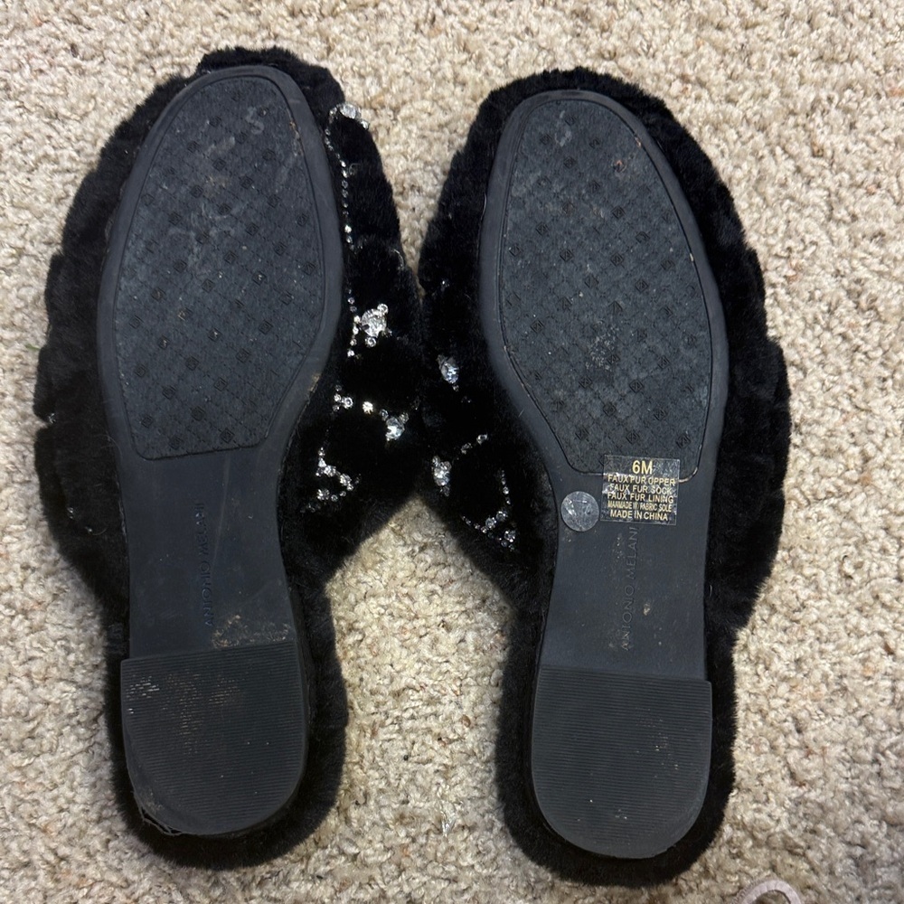 ANTONIO MELANI vintage Black Slippers with Silver rhinestones, 6M, used - Picture 2 of 8